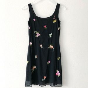 90s Embroidered Floral Tank Dress